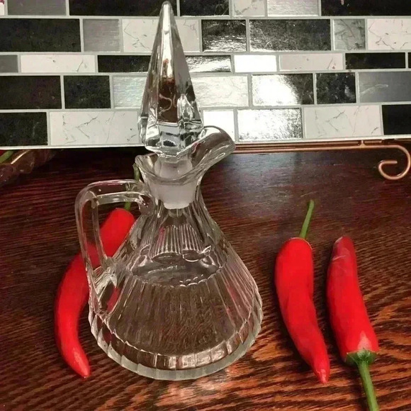 Vintage Heisey Clear Elegant Glass Cruet stopper thumbprint column triangular - Picture 7 of 9